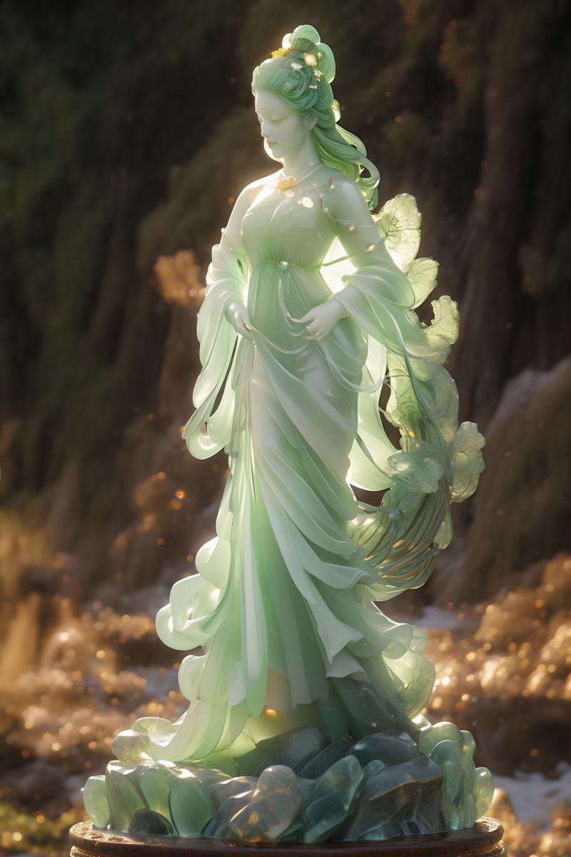 02671-1722720764-8k, photorealistic, a  intricate  statue made  in translucent  jade of a  delicate  maiden,  full body, precious stones inlaid,.png